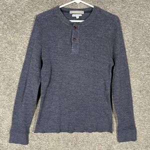 Wallace & Barnes Henley Shirt Mens Medium Blue Thermal Long Sleeve Cotton‎ Knit
